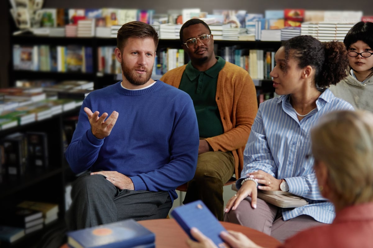Group discussion in learning environment with diverse participants