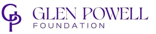 Glen Powell Foundation logo with purple GP initials and text